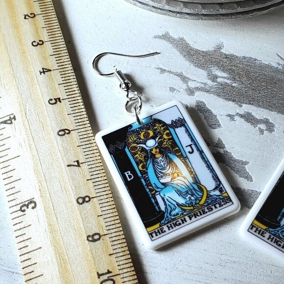 Mystical Tarot Card The High Priestess Oracle Archetype Lightweight Earrings - Picture 6 of 6